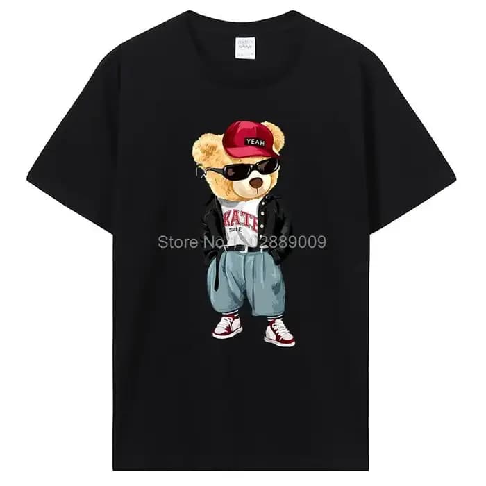 T-shirt ours en peluche en pur coton pour hommes et femmes, t-shirts drôles, streetwear Harajuku, ét