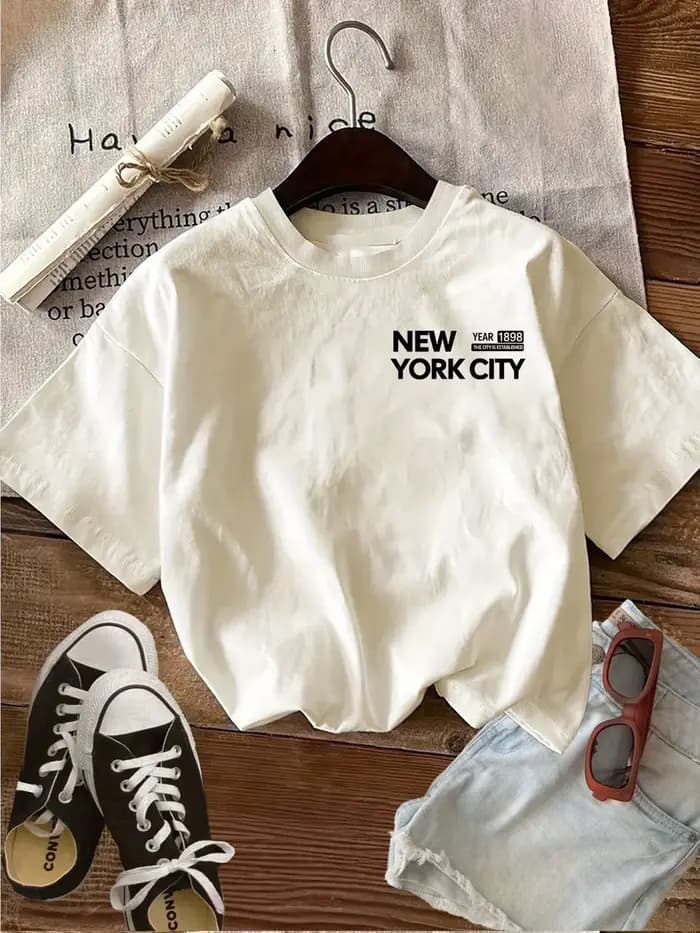 T-shirt pour femme en coton 100% avec imprimé de lettres New York City
