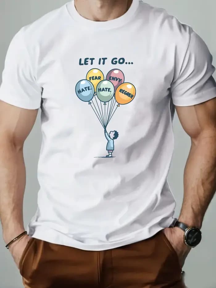 T-shirts en coton pour hommes ballon dessin animé imprimé T-Shirt col rond respirant Streetwear mode haute qualité
