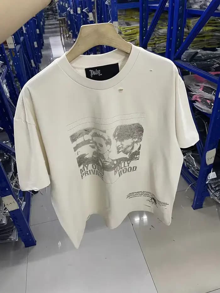 Streetwear PALY t-shirt hommes femme lavé faire vieux endommagé décontracté Couple printemps été mode ample à manches