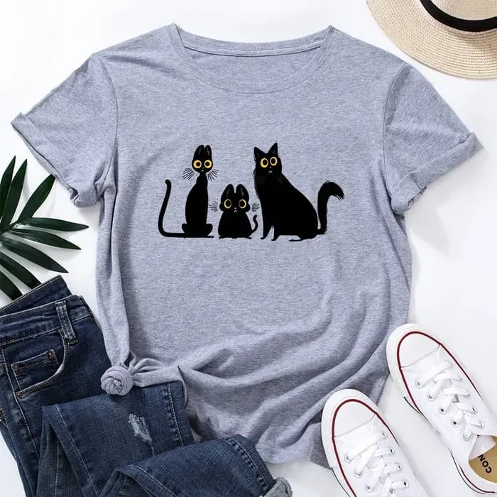 T-shirt graphique chat noir pour femme