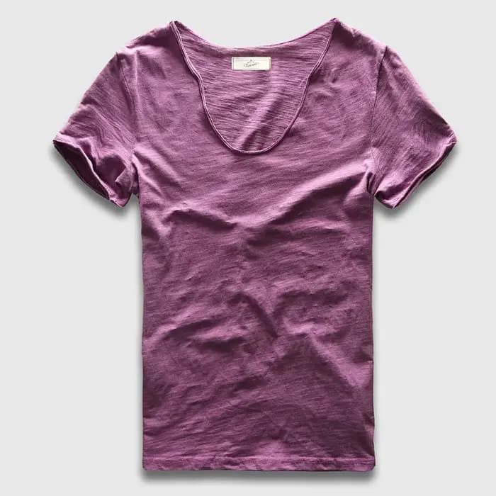 Hommes T-Shirt de base solide coton col en V coupe ajustée mâle mode t-shirts à manches courtes top