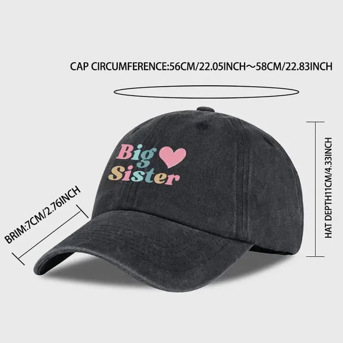 Casquette de baseball vintage à imprimé cœur Big Sister – Taille réglable
