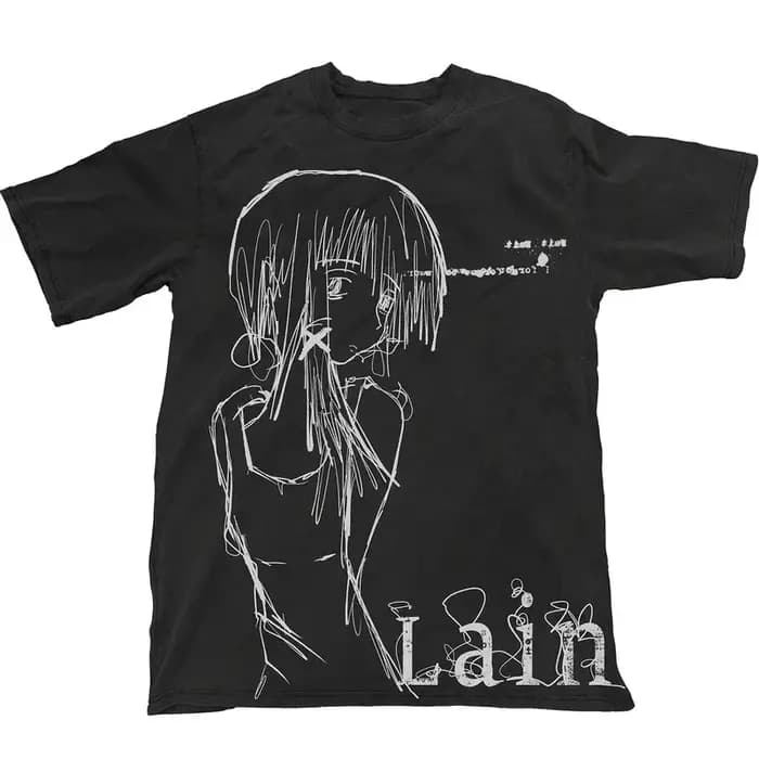 T-shirt unisexe en coton à imprimé graphique Lain