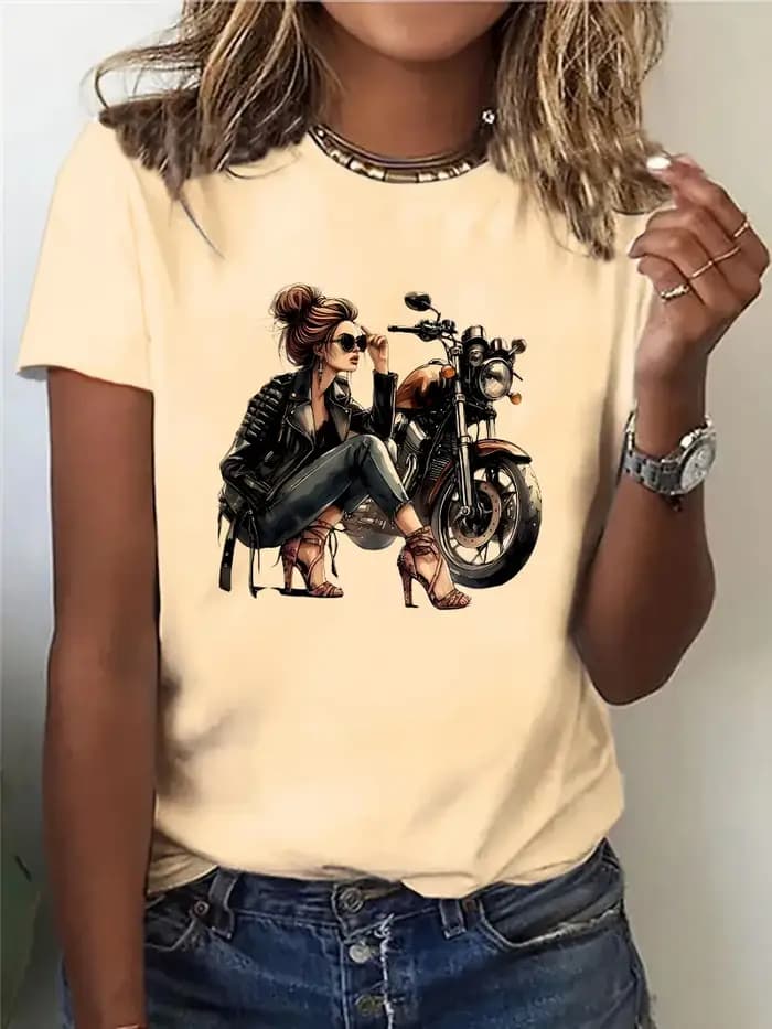 Rétro moto femmes imprimer T-shirt 2000s gothique