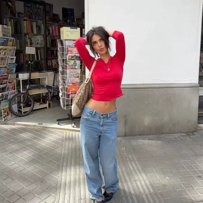 Débardeur rouge cerise T-shirt à manches longues serré multicolore couche de base haute élasticité haut cleanfit