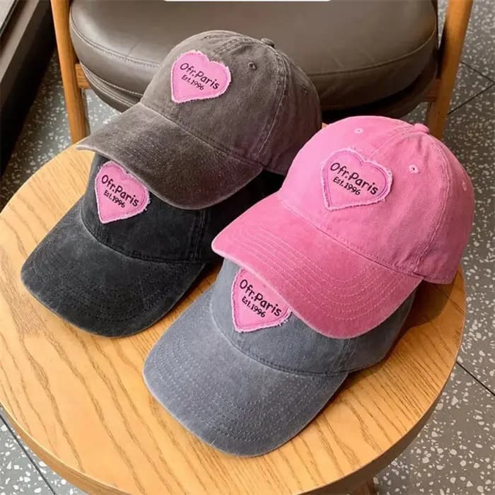 Casquette de baseball brodée avec motif cœur pour femme, en coton lavé, réglable, style snapback, protection solaire, printemps-été