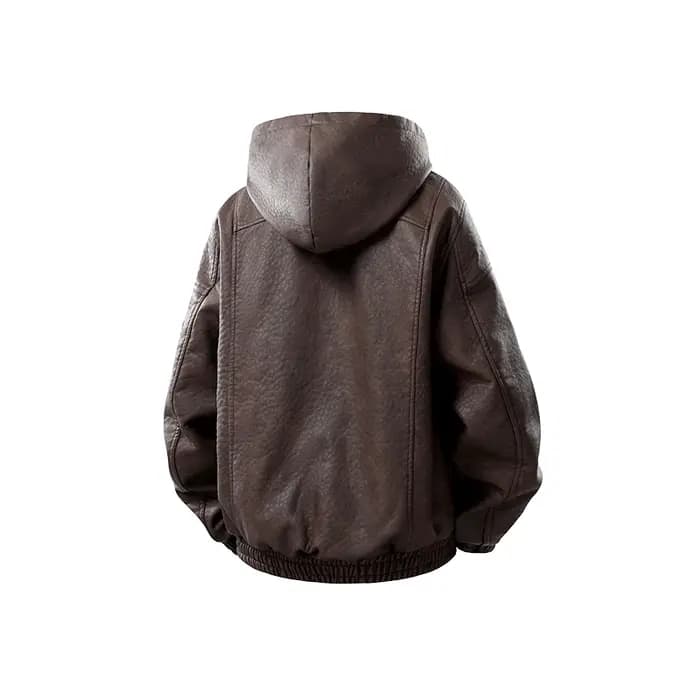 Veste en cuir à capuche décontractée pour hommes