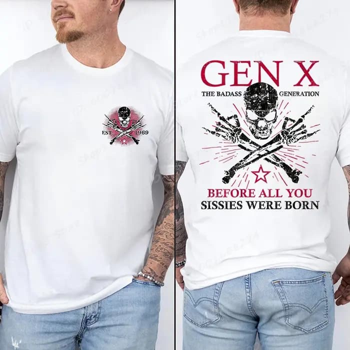 Drôle Gen X la génération Badass surélevée par des crânes T-Shirt à manches courtes T-shirts hommes haut