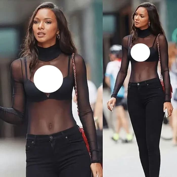 Body transparent à manches longues pour femmes
