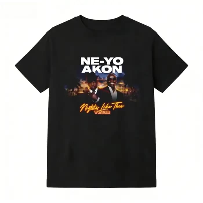 T-shirt Ne Yo Akon 2026 New Night Like This Tour, haut décontracté tendance pour tous les jours, str