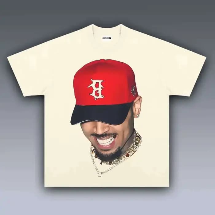 T-shirt graphique CHRIS BROWN à grand motif pour femmes et hommes