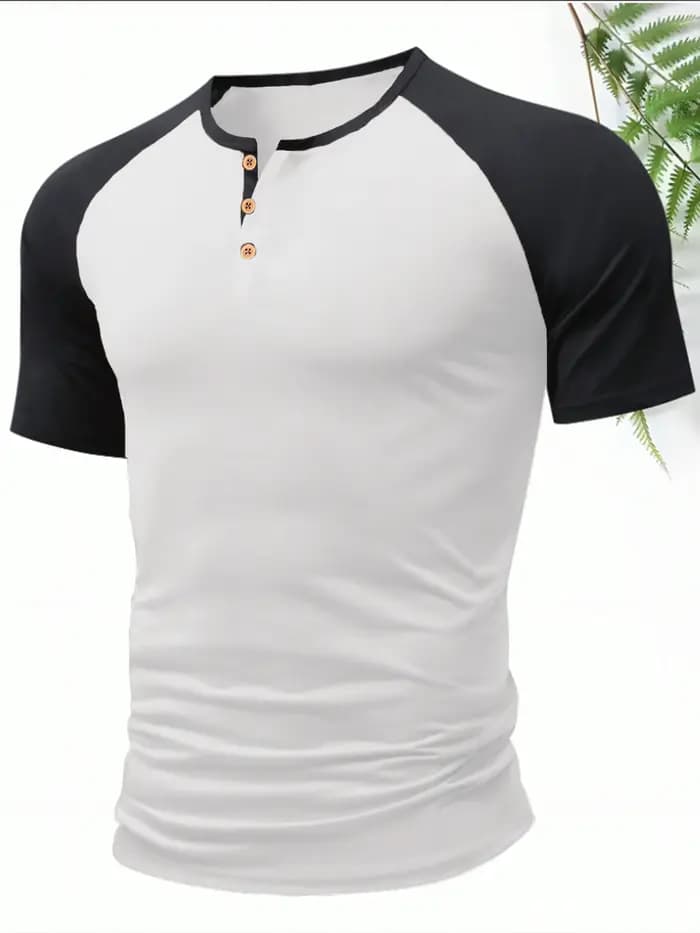 Mode homme Henley T-Shirt été ample col rond manches courtes décontracté rue hauts hommes quotidien confortable T-Shirts