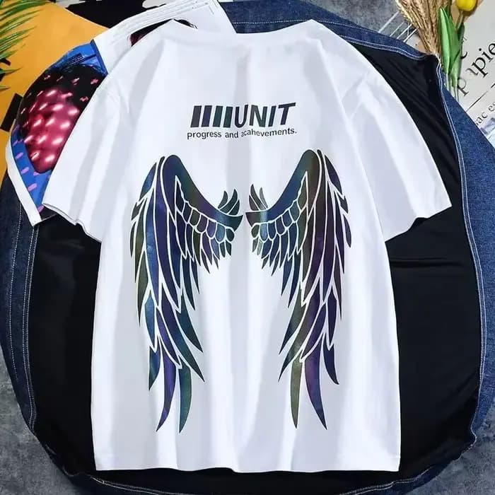 T-shirt manches courtes col rond homme, ample et estival, avec ailes réfléchissantes imprimées, ins,
