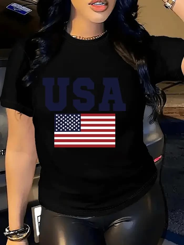 T-Shirt à manches courtes et col ras du cou pour femme