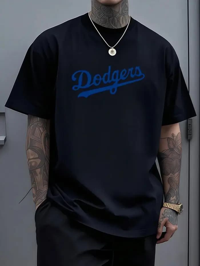 Chemise/t-shirt pour homme bleu foncé avec lettres imprimées