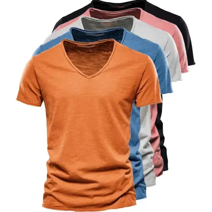 2025 nouvelle marque qualité 100% coton hommes T-shirt col en v Design de mode coupe ajustée T-shirts