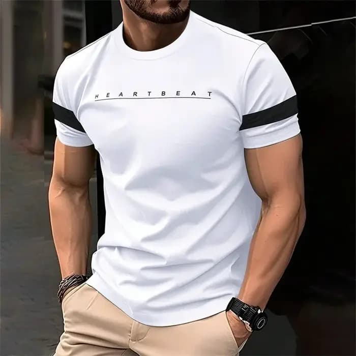 T-shirts graphiques rayés avec lettres simples et à la mode pour hommes