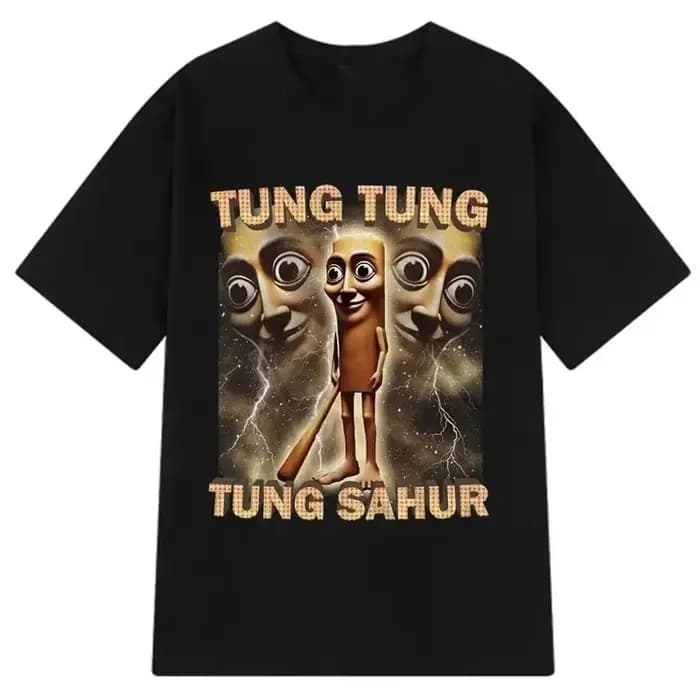 Tung Sahur T-shirt imprimé graphique pour hommes, décontracté, à la mode, drôle, col rond, manches c
