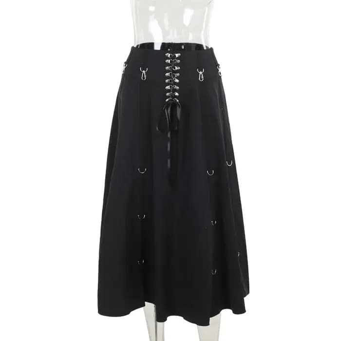 Goth Dark Acubi mode noir Swing a-ligne jupe Punk Grunge métal boucle Streetwear femmes bandes jupes
