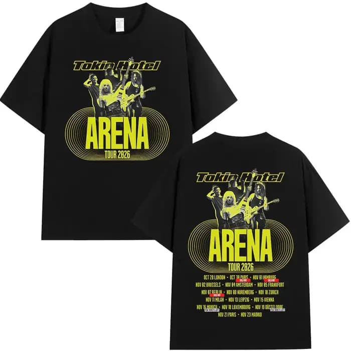 T-shirts de la tournée Arena 2026 du groupe rock Tokio Hotel, t-shirts pour hommes et femmes, mode v