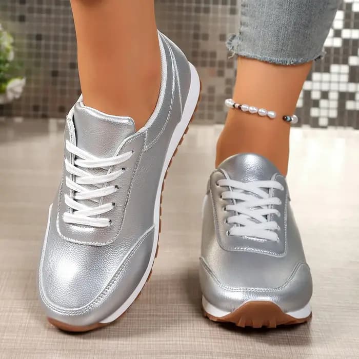 Baskets pour femmes, chaussures de marche de luxe dorées et argentées pour filles