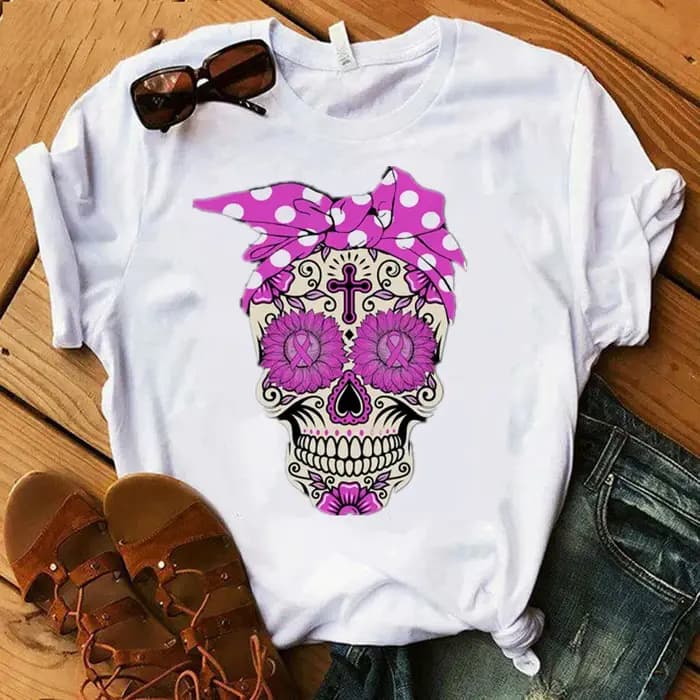 T-shirt imprimé tête de mort et couronne pour femme