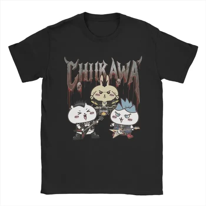 Chiikawas rock band T-Shirt pour hommes, t-shirts vintage en coton, col rond, manches courtes, vêtem