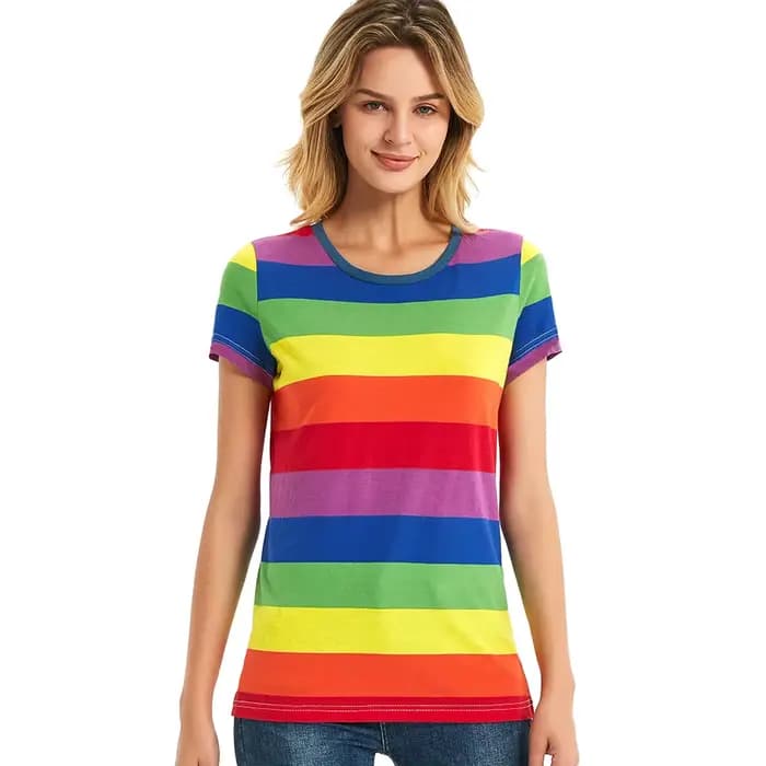T-Shirt arc-en-ciel à rayures pour femme hauts haut à manches courtes