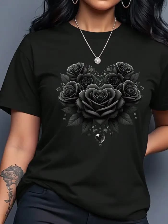 T-shirt jaune pour femme avec imprimé rose doré