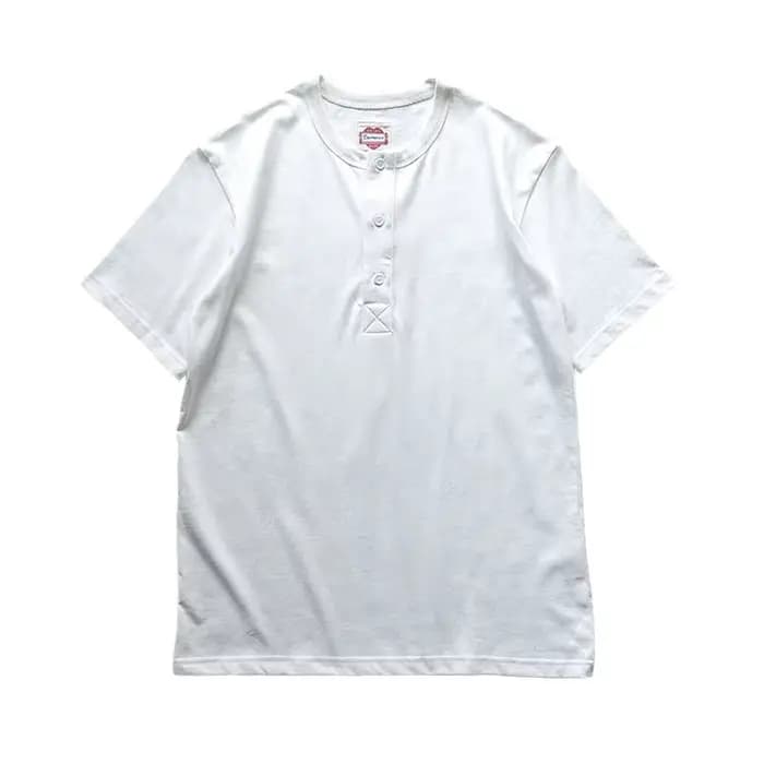 Amekaji élégant Vintage Americana Henley t-shirt-260gsm coton lavé chemise à manches courtes été en détresse Style décontracté