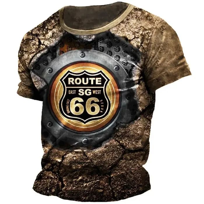 Route 66 impression t-shirt pour hommes américain Harajuku été Vintage vêtements décontracté col rond manches courtes hauts amples mode Streetwear