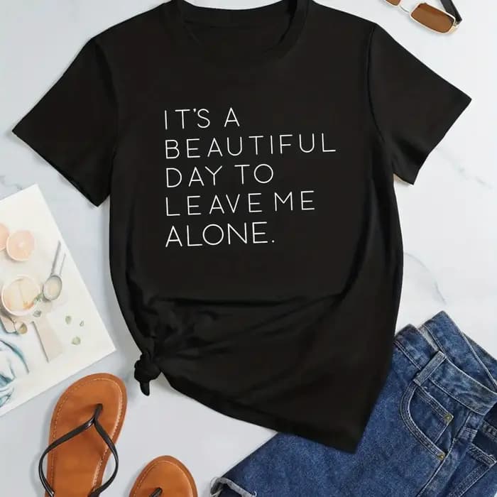 T-shirt décontracté à col rond imprimé Leave Me Alone