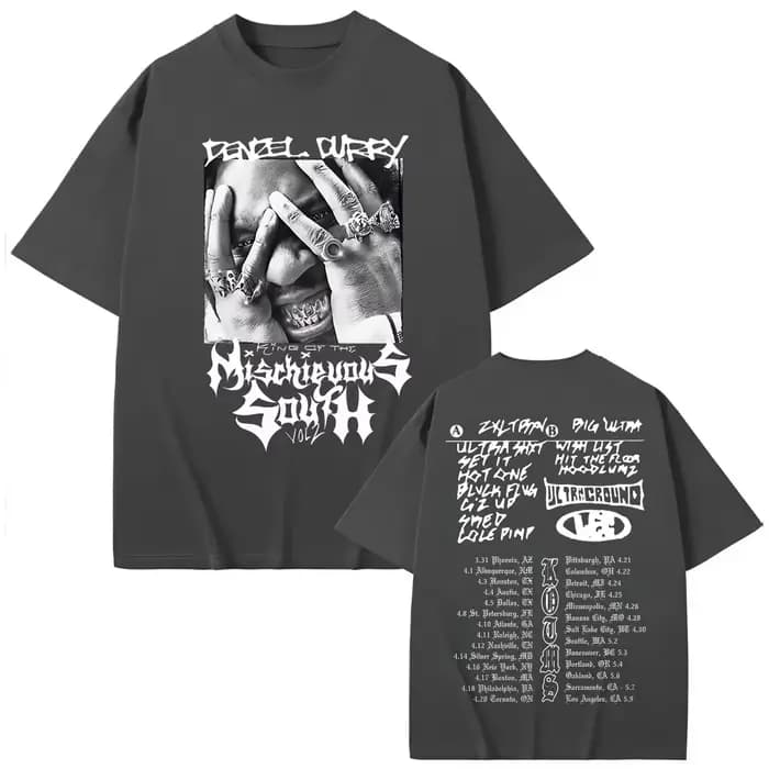 T-shirts graphiques du tournée 2025 du rappeur Denzel Curry