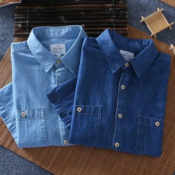 Chemise en denim slim à manches courtes pour hommes