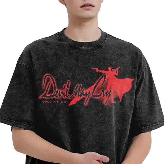 Diable May Cry Dante Logo graphique t-shirt Vintage lavé T-Shirts surdimensionné à manches courtes