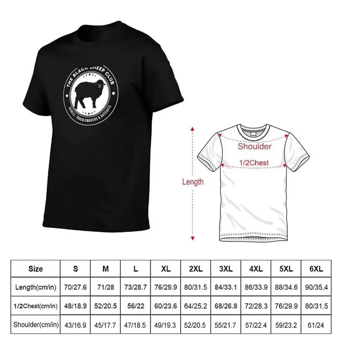 T-shirt The Black Sheep Club (texte blanc) à manches courtes et extensibles