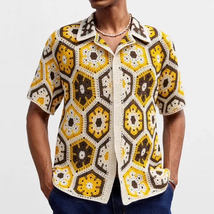 Polo rétro à lacets en Crochet pour hommes