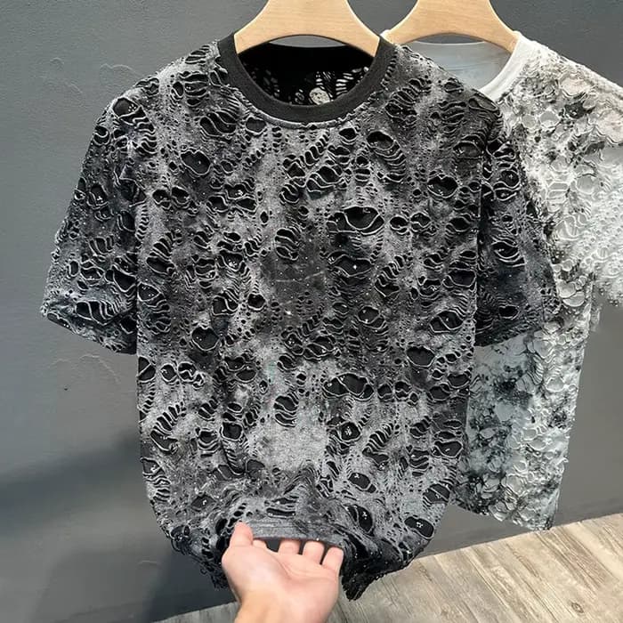 T-shirts pour hommes décontracté cravate-teinture déchiré
