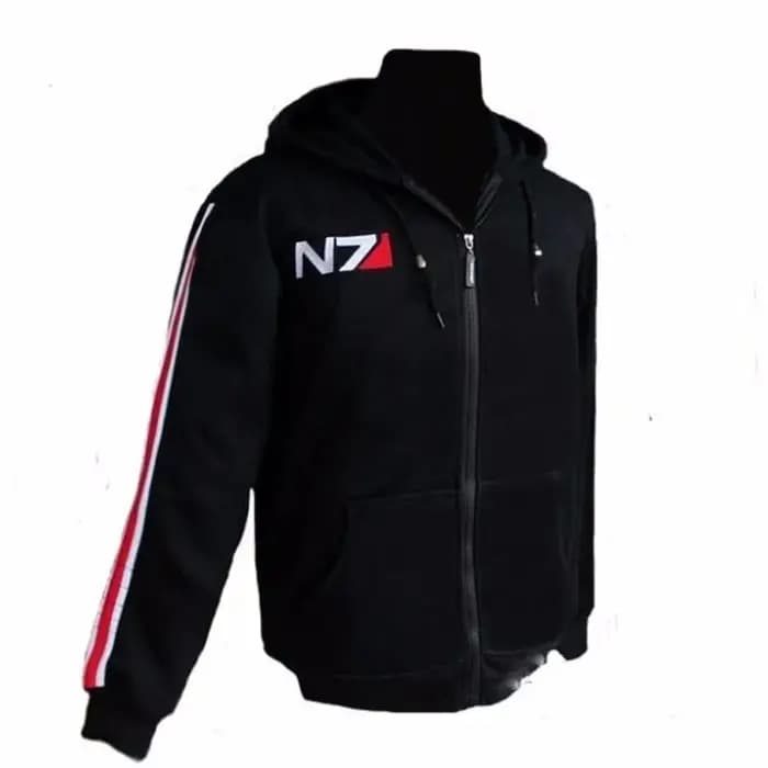 Mass Effect sweat à capuche hommes noir Anime fermeture éclair sweat à capuche femmes broderie polai