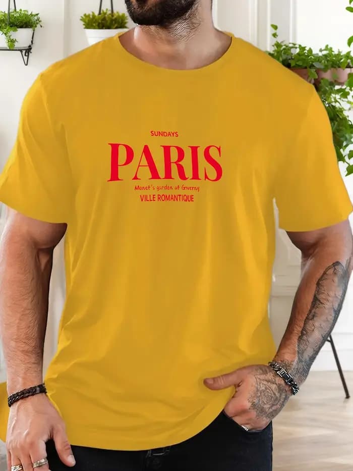 T-shirt imprimé 100 % coton pour hommes paris art pattern été décontracté surdimensionné col rond à manches courtes