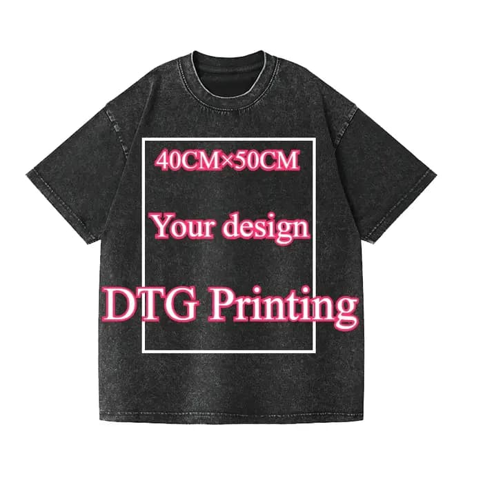 Impression DTG Personnalisez votre conception ou comme des Photos T-Shirt d'été pour hommes Vintage lavé Style Hip Hop 100% coton t-shirts surdimensionnés