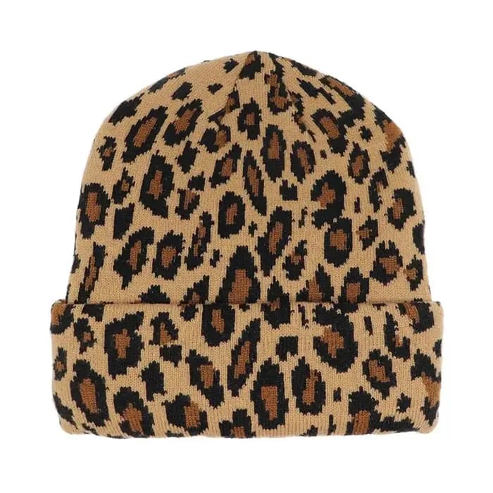 Bonnet tricoté doux imprimé léopard style Y2K