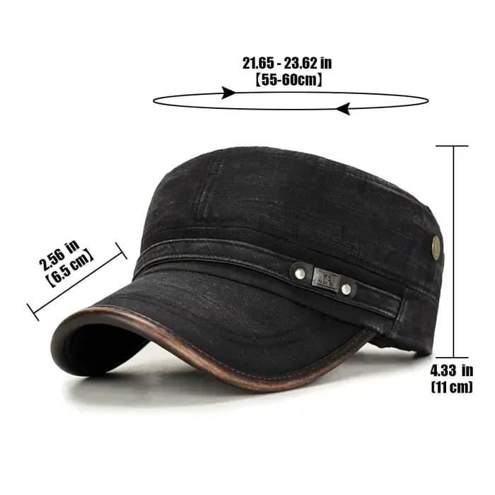 Casquette plate réglable en coton délavé à bord en cuir pour école militaire