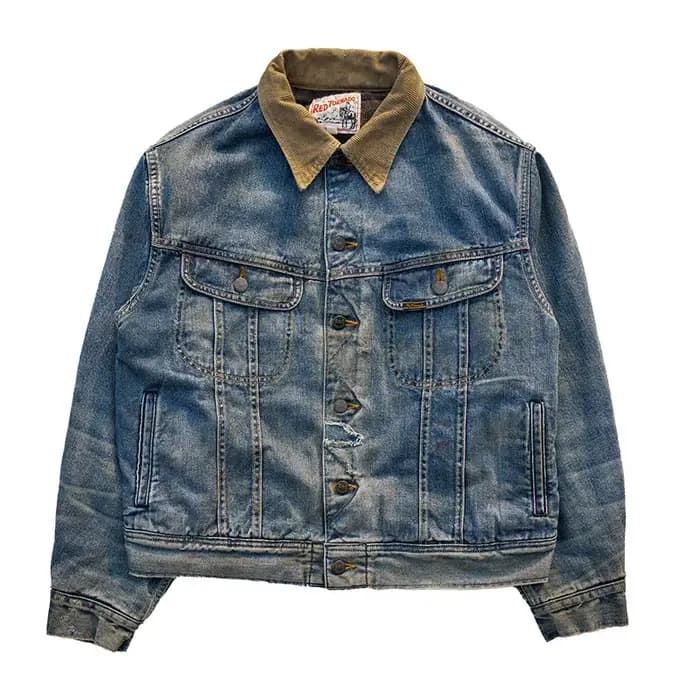 Veste en jean délavé Red Tornado avec doublure en tissu, style vintage, coupe courte, style motard,