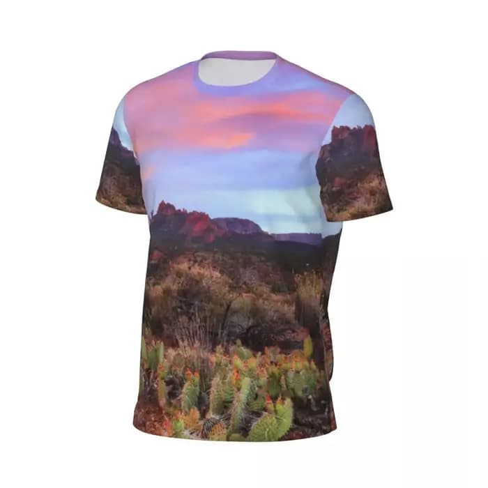 Désert coucher de soleil T-Shirt Cactus paysage à la mode Cool Gym t-shirts manches courtes respirant