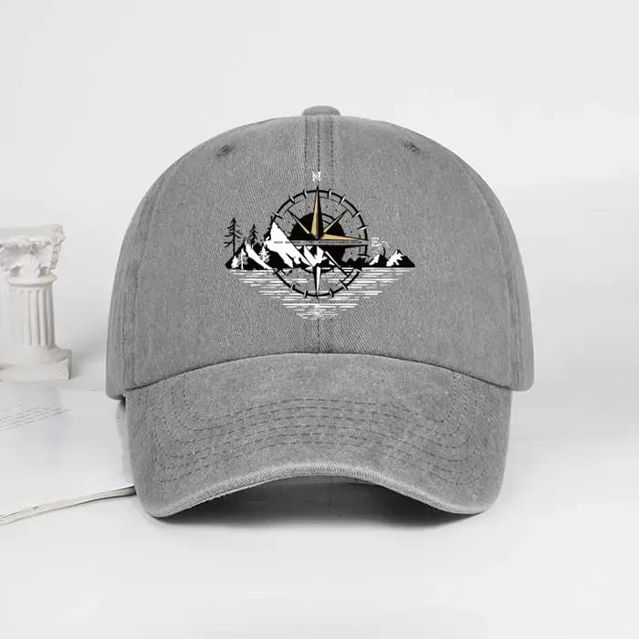 Casquette de baseball unisexe réglable avec imprimé montagne et effet délavé, style vintage, pour la