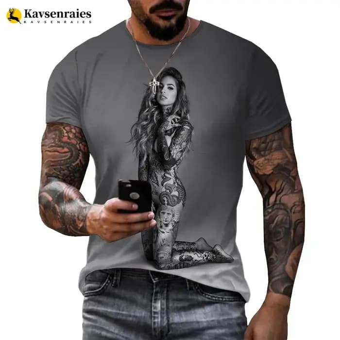 T-shirt modèle de tatouage imprimé en 3D pour hommes et femmes nues