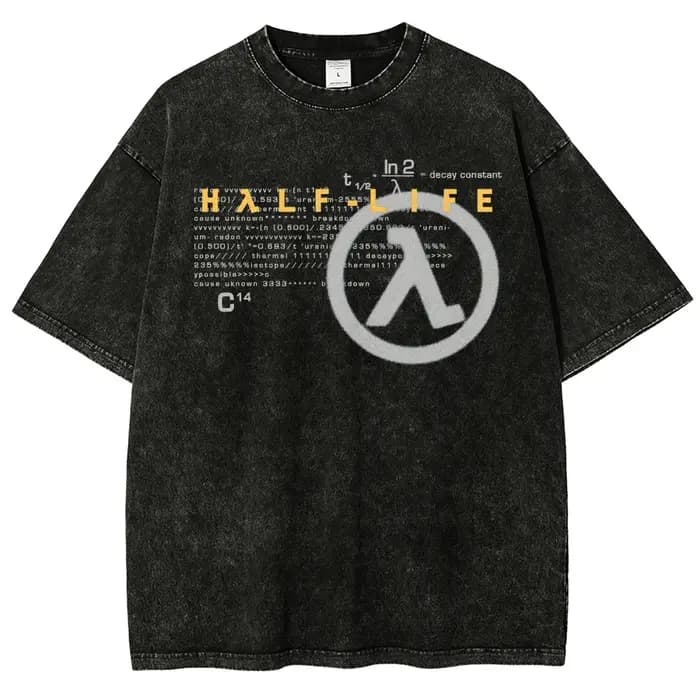 T-shirt délavé Half Life, nouveau modèle 2026, vêtement de style personnalisé, pour toute l'année, s