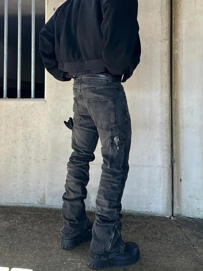 Jean en denim noir extensible coupe slim pour homme, collection Printemps-Été 2026 – Pantalon décont